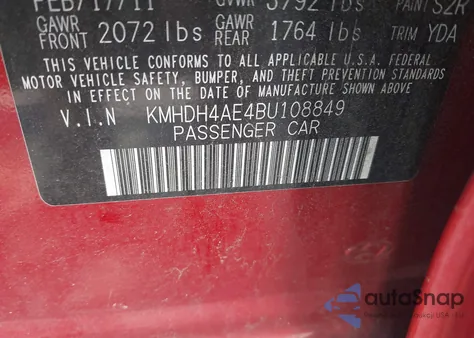 2011 Hyundai Elantra Limited (Ulsan Plant) из США, поврежденный, VIN KMHDH4AE4BU108849